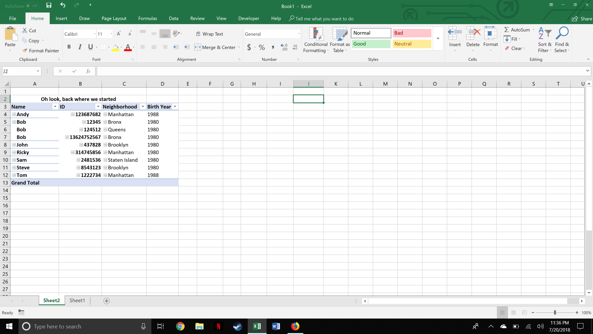 A pivot table in Excel